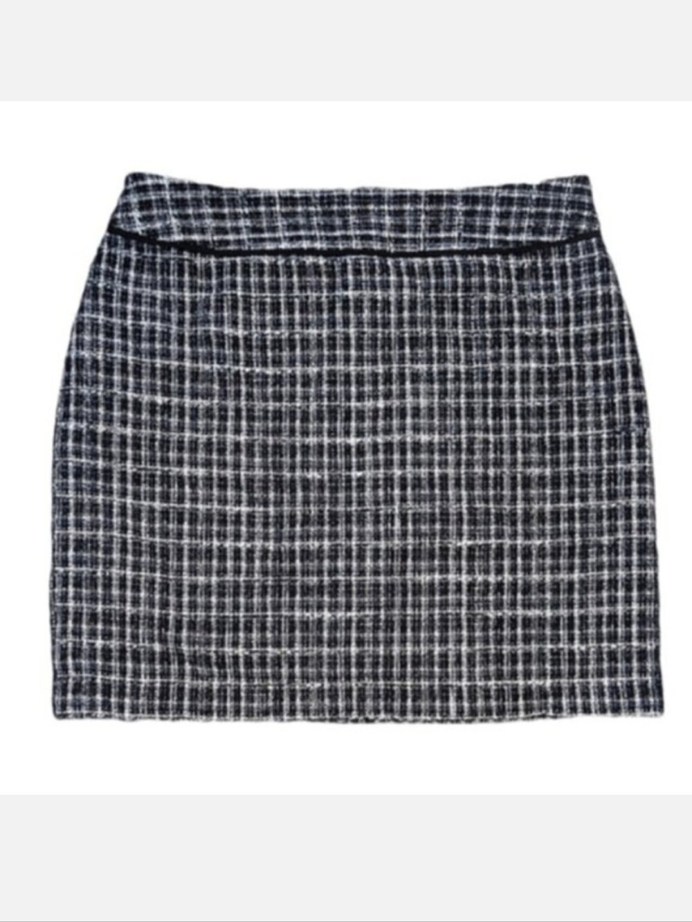 Vintage Y2K Reitmans Plaid Tweed Pencil Skirt Womens Black White Fall